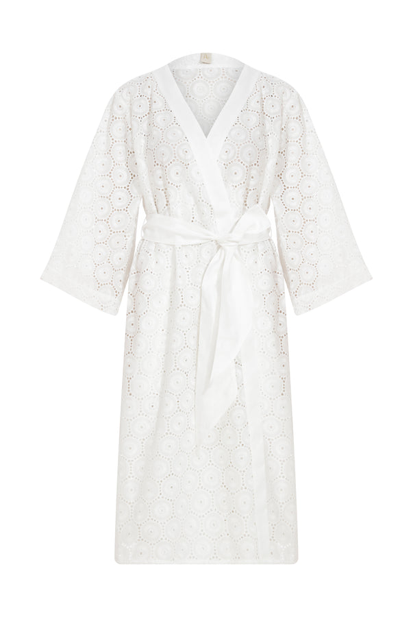 Daisy Long Robe with Eyelet Embroidery