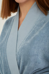blue bathrobe closeup