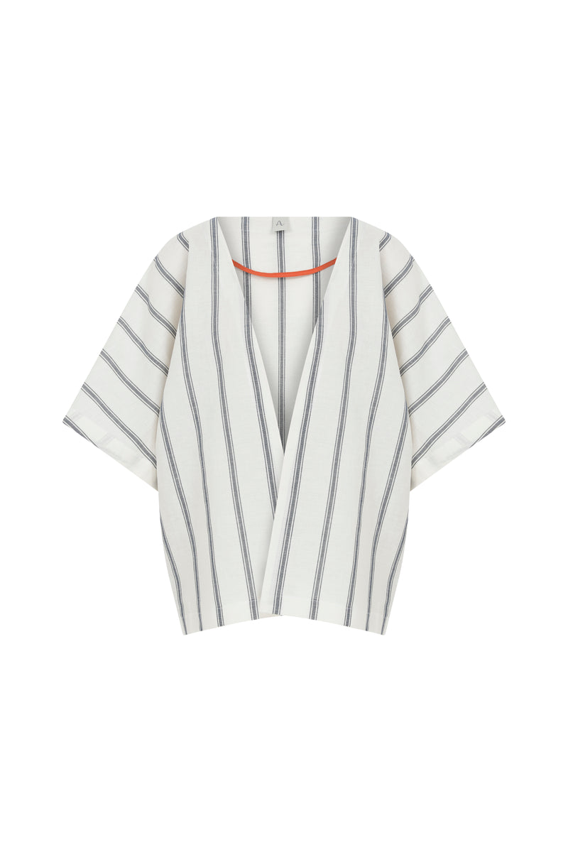 white and blue bathrobe