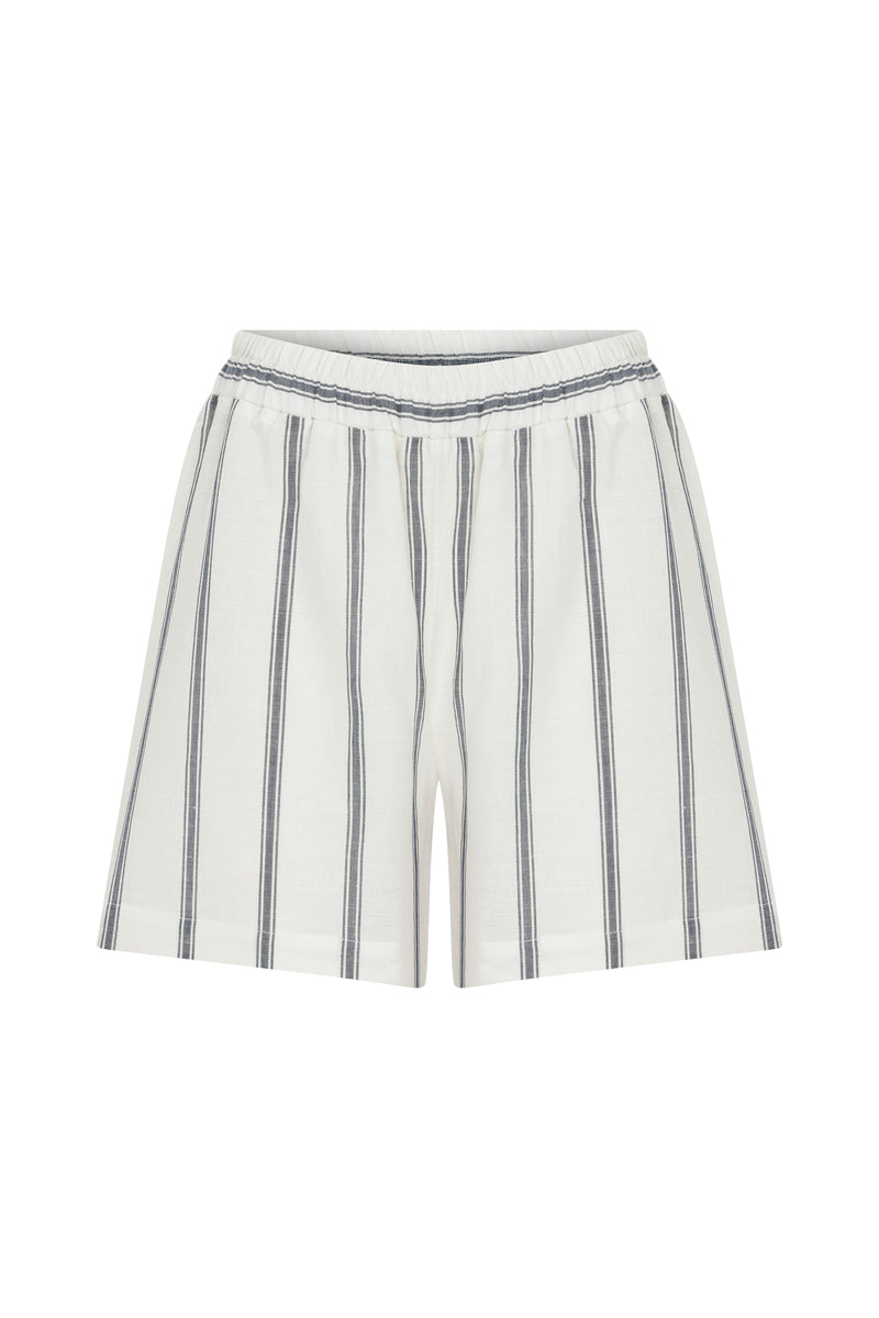 white and blue striped shorts